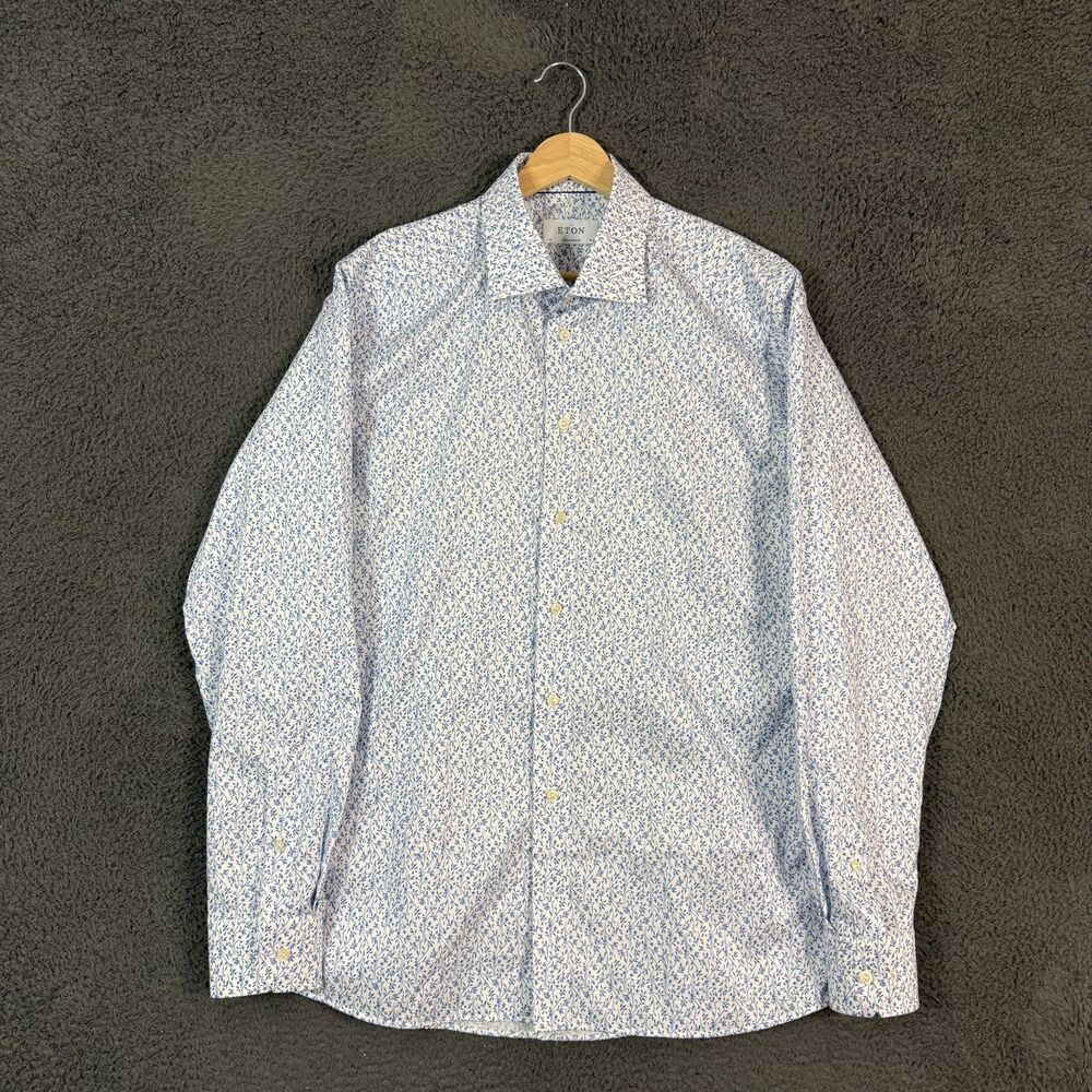 Eton Shirt Mens 16.5 White Contemporary Fit All Over Floral Print SPread Collar
